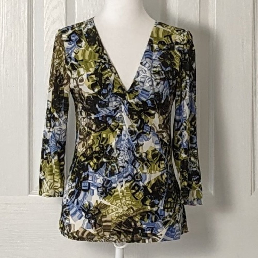 ELLEN TRACY Women's Silk Blend Top Blouse Size S  Multi-Colored Print